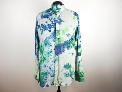 Blue Green Tie Dye Collared Dress Shirt Size XL