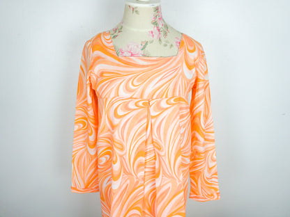 Orange Mini Dress Psychedelic Summer 1970s Size Large