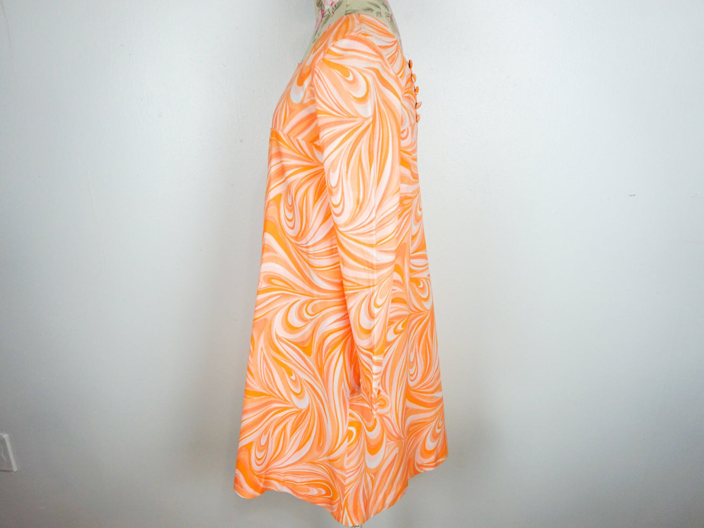 Orange Mini Dress Psychedelic Summer 1970s Size Large