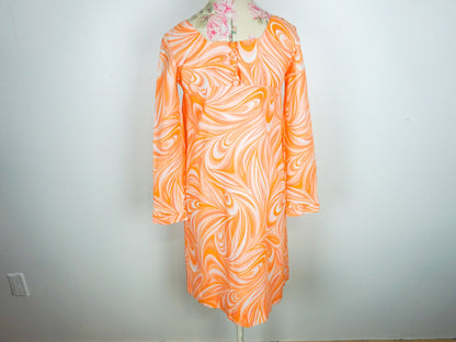 Orange Mini Dress Psychedelic Summer 1970s Size Large