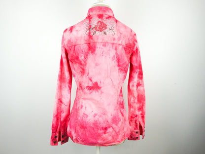 Pink Tie Dye Bedazzled Studded Collared Shirt Size Medium