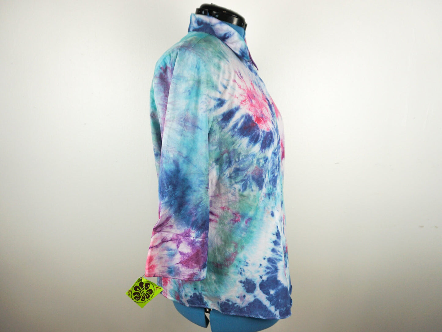 Blue Pink Purple Tie Dye Collared Dress Shirt Size Unisex Large