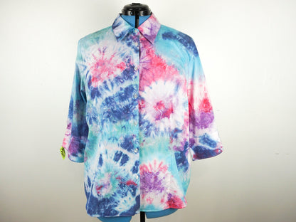 Blue Pink Purple Tie Dye Collared Dress Shirt Size Unisex Large