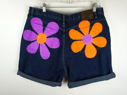 Painted Flower Jean Shorts, Size Extra Large