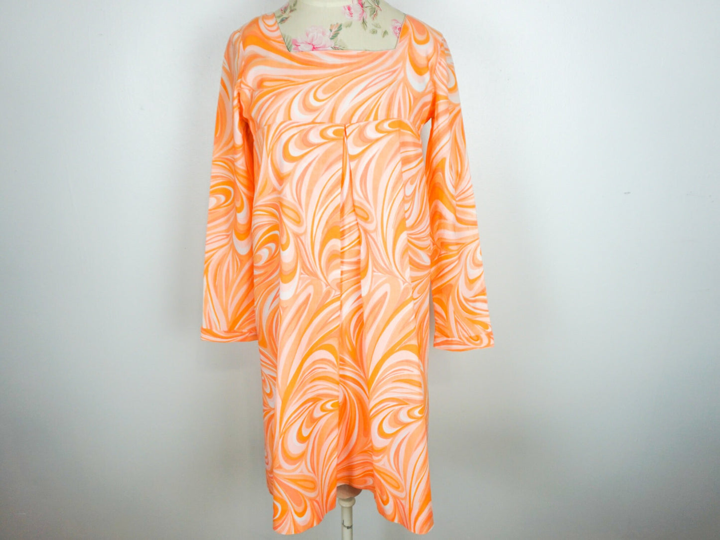 Orange Mini Dress Psychedelic Summer 1970s Size Large