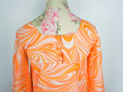 Orange Mini Dress Psychedelic Summer 1970s Size Large